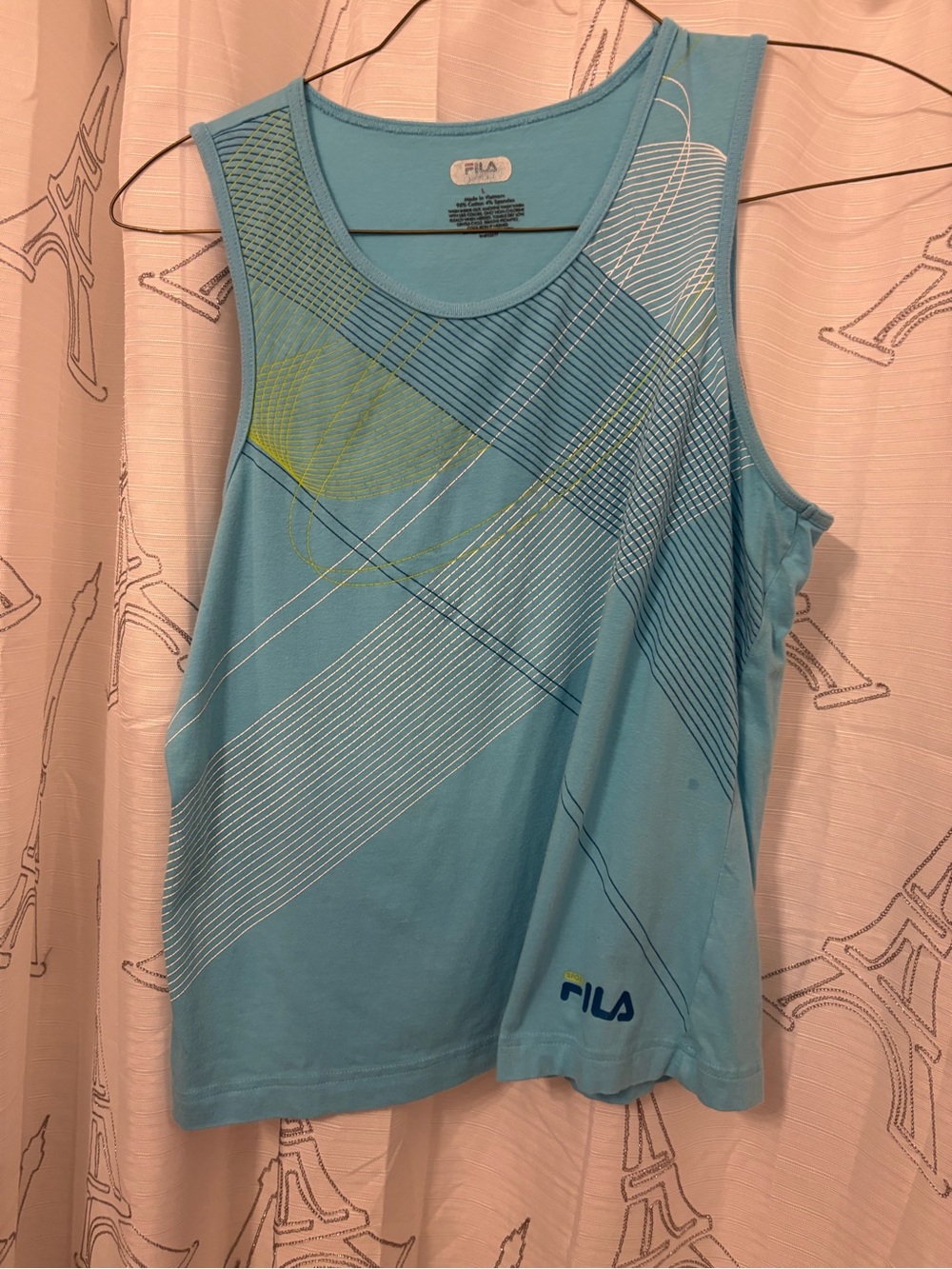 FILA Men’s Aqua Blue Sleeveless Swim Tank with Yellow Accent